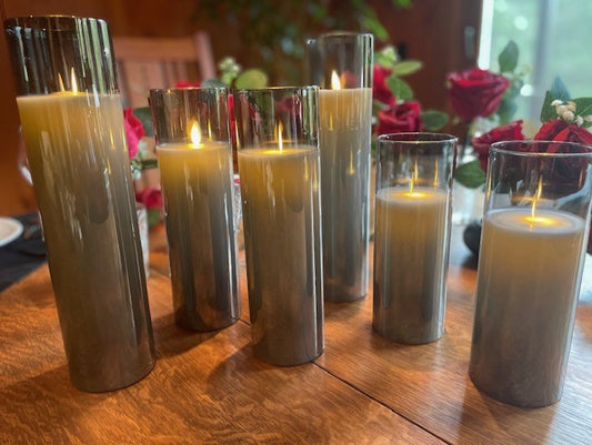 Flickering Flameless Candles In Smokey Glass (6)