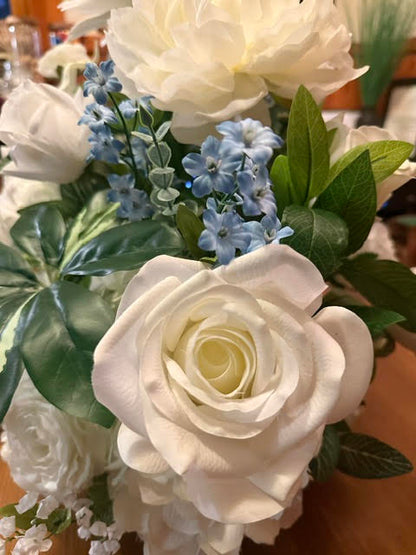 Enchanted Centerpiece close-up detail with blue floral accents