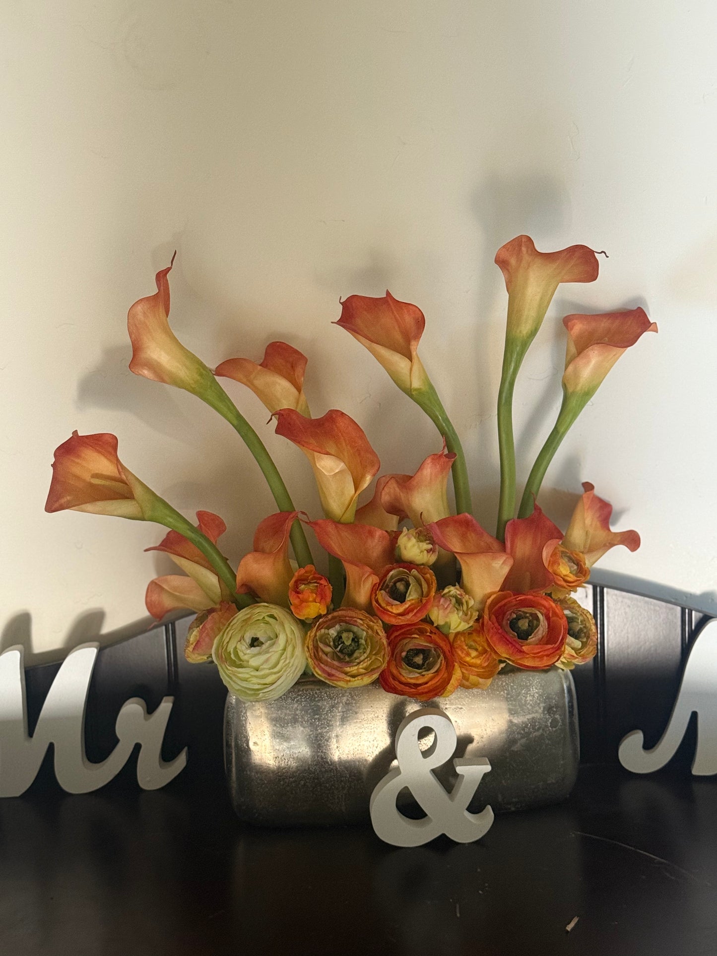 Orange Calla Lilies- small stationary arrangment