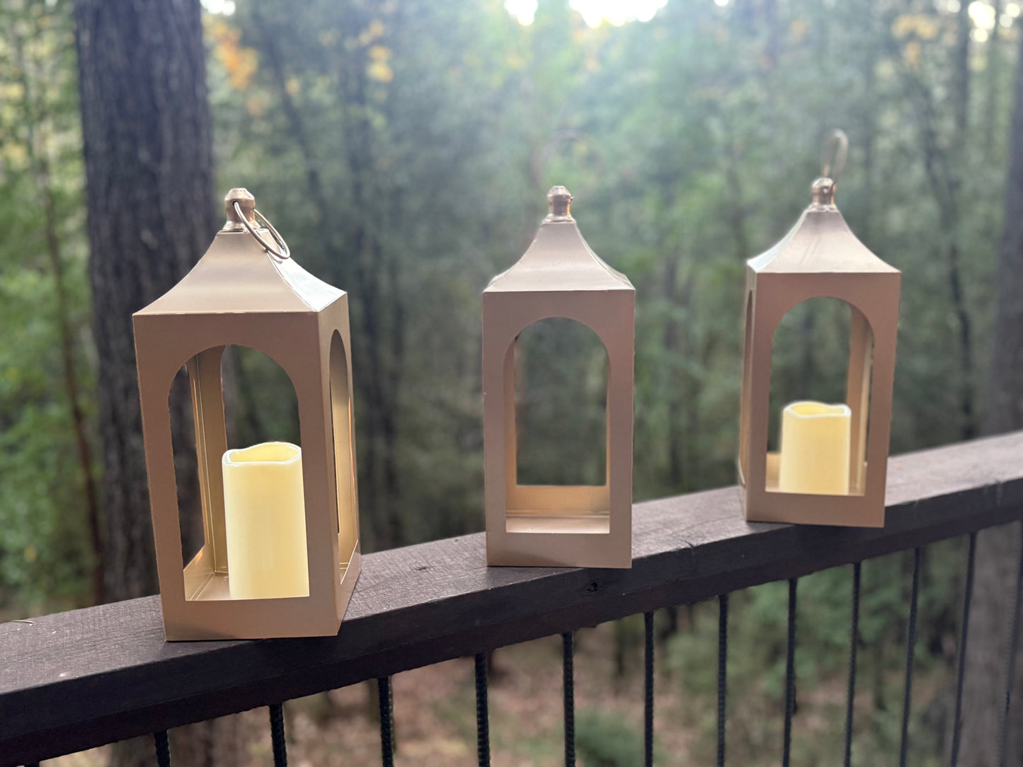 (3) Golden Lanterns with Flameless Candles