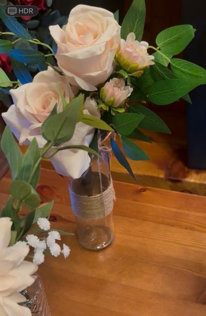 (12) Pink Rose, Ranunculus and Dahlia centerpiecese