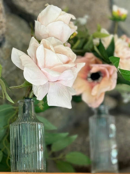 (12) Pink Rose, Ranunculus and Dahlia centerpiecese