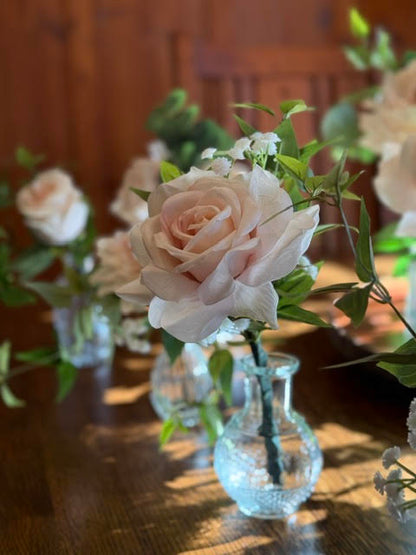 (12) Pink Rose, Ranunculus and Dahlia centerpiecese