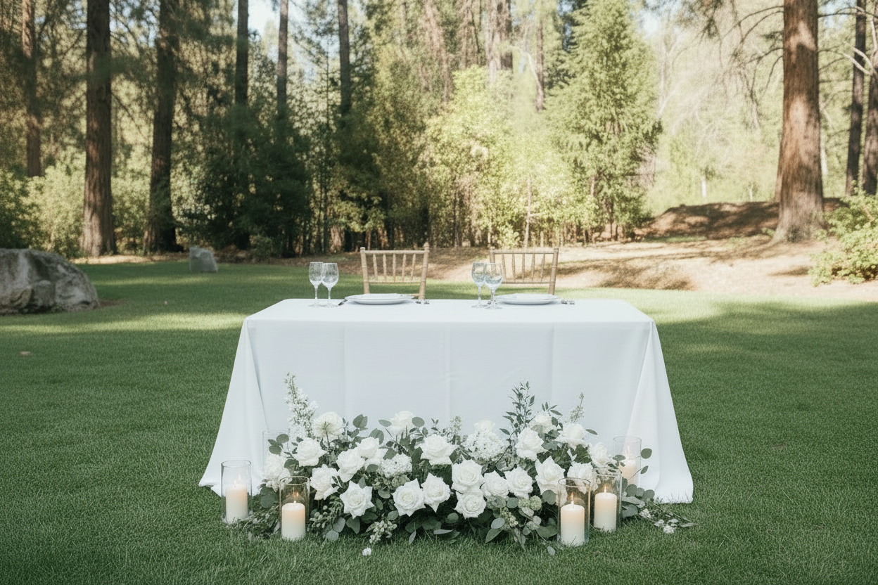Sweetheart Table - Centered Flowers with Candle